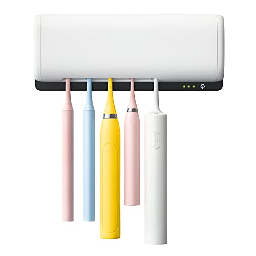 Rechargeable Toothbrush Sanitizer and Holder, 5 Slot Fan Drying Function Toothbrush Holder Wall-Mounted, Built-in Light Beads to purify The Environment, Suitable for Electric   Ordinary Toothbrush