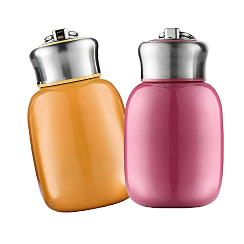 2 termos térmicos de 200 ml para niños, mini botellas de agua de acero inoxidable, vasos de viaje a prueba de fugas para bebidas frías y calientes, rosa y naranja