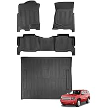 for Chevy Tahoe/Cadillac Escalade/GMC Yukon Not for Hybrid 2007-2014 8 Seats Floor Mats Cargo Trunk Liner All Weather TPE Mat for Tahoe/Escalade/Yukon 2008 2009 2010 2011 2012 2013 Accessories