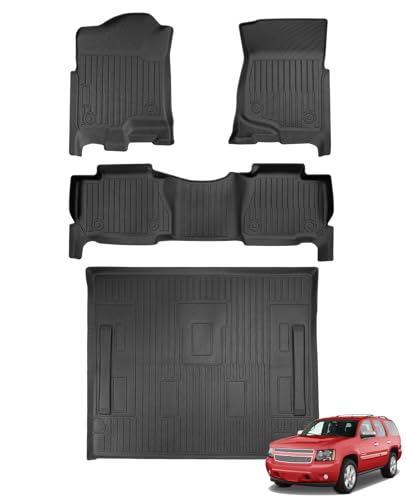 for Chevy Tahoe/Cadillac Escalade/GMC Yukon (Not for Hybrid) 2007-2014 8 Seats Floor Mats Cargo Trunk Liner All Weather TPE Mat for Tahoe/Escalade/Yukon 2008 2009 2010 2011 2012 2013 Accessories