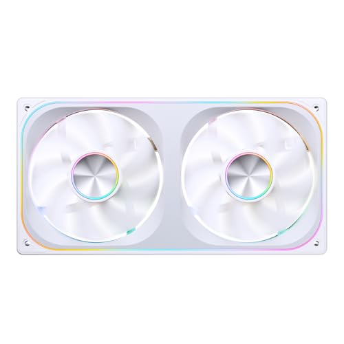 Image of JONSBO ZA-240W PC Case Fan,All(2)-in-One,Single Frame Unit with 2x120mm ARGB Fans,PWM,3Pin ARGB, Silent Computer with 4-Sides Infinity Mirror Fan 2400RPM,Aluminum Nameplate,28mm Thick White