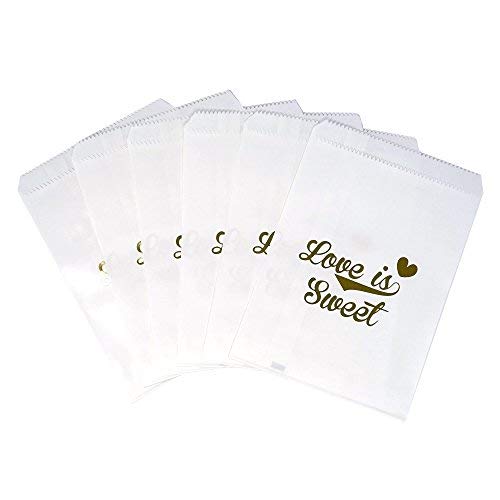 Chloe Elizabeth Food Safe Biodegradable Paper Candy Favor & Treat Bags For All Parties - 48 Count Assorted, 7X5 Size (Love Is Sweet, White & Gold) #TOP3