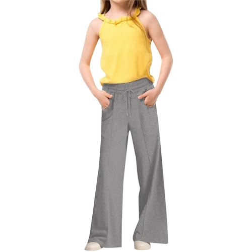 Girls Baggy Sweatpants Elastic Waist Wide Leg Athletic Jogger Sweat Pants with Pockets Trendy Preppy Clothes Outfits 2-14Y2