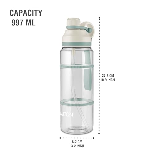 Image of MILTON Fuel 1000 Sipper Water Bottle 1 Litre | BPA Free Plastic Water Bottle for Adults | 100% Leak Proof | Removable Straw | Gym Bottle | Sports & Office Use | 997ml, White