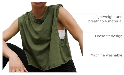 Image of HUGOOME Women Workout Tank Tops Oversized Crop Sleeveless Tee Loose Fit Boxy Basic Yoga Active Summer T Shirts Gym 2026