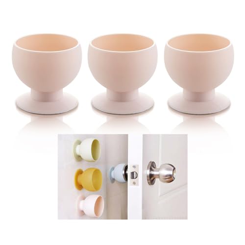Image of 3-Pack Silicone Doorknob Covers, Round Door Knob Protectors - Wall Bumpers, Dust Covers, Noise Reducers, Easy to Install (Pink)