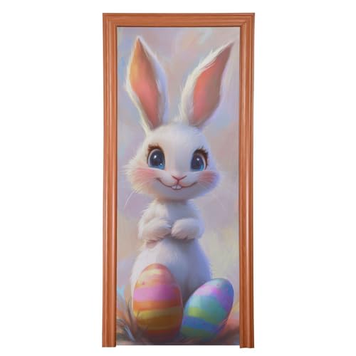 FLildon Smile Bunny Easter Eggs Door Cover Decoration, Party Accessory Porch Decor for Festive Ornament Room Door Covers 36 x 98 Inch