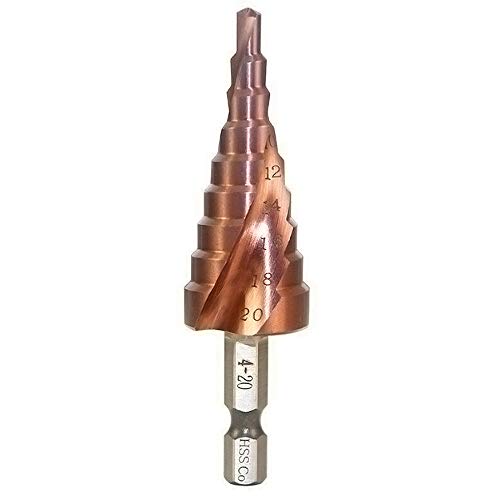 Meichoon Step Drill Bit 4-20mm HSS M35 Co Spiral Groove Hex Shank, Multi-Functional Drilling Tool HSS Cobalt Counterbore Hole Cutter for Wood Stainless Steel Cutting DC1602