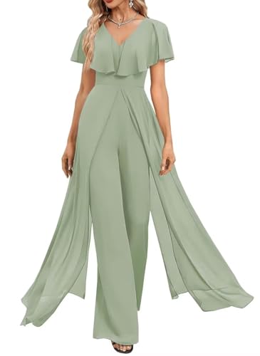 Mother of The Bride Pant Suits for Wedding 2 Pieces Chiffon Pantsuits for Wedding Guest Jumpsuit for Women