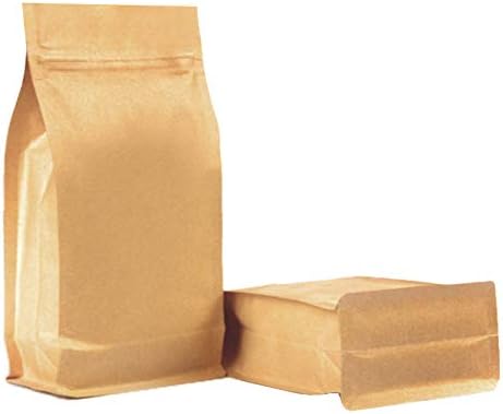 RIGHTPAK Kraft Paper Flat Bottom-Stand Up Pouches with Resealable Zipper and Tear Notch for Food Packaging 100pcs, VMPET+Poly, 19cm x 30cm