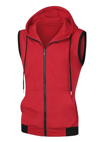 Lars Amadeus Sleeveless Hoodie for Men's Zip Up Drawstring Hooded Sweatshirt