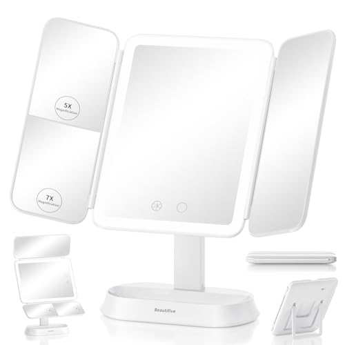 Tri-Fold LED Mirror with 7X Magnification