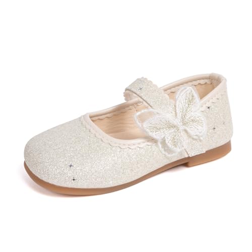 ohsofy Girls Mary Jane Shoes Toddler Bow Glitter Ballet Princess Flats Non-Slip Sole Hook Loop Wedding Party Dress Shoes（Toddler/Little Kid）