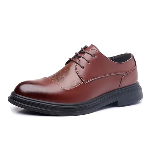 Men's Lace-Up Shoes, Soft Bottom Leather Shoes Business Casual Dess Shoes Low Top Large Size Office Work Comfortable Breathable Wedding Shoes, 43 EU,Brown