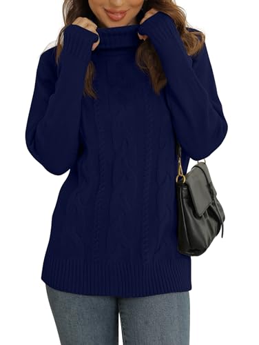 Pullover Damen Winter Kabel Stricken Pulli Largarm Rollkragenpullover Strickpullover Damen Knit Zopfstrick Sweater – Bild 3