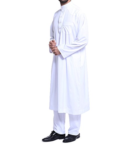 Loser Art Naher Osten Kaftan Dubai Arab Muslim Islamische Herrenbekleidung Anzug Shirt Hosen,Weiß,XL Cover