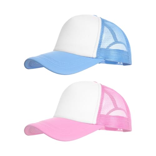 Haakong 2 Pack Trucker Hat Bulk Mesh Cap for Women Men Adjustable Blank Hats for DIY Sports Outdoor (US, Alpha, One Size, Pink and Blue)