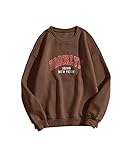 SAFRISIOR Women’s Brooklyn New York Letter Graphic Fleece Sweatshirt Oversized Round Neck Long...
