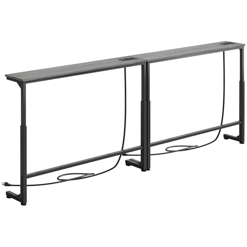 Kitstorack Narrow Sofa Table with Charging Station, 78.8' Behind Couch Table, Adjustable 24.4'-32.7' Height, Modular 2-piece Design for sectionals, entryways, Apartments, and Narrow Living Spaces