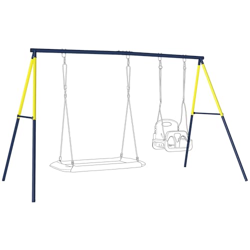AIYAPLAY Balançoire portique pour Enfant avec Double balançoire, Aire de Jeu extérieure Cadre en Acier, pour 3-8 Ans, capacité de 150 kg, Bleu