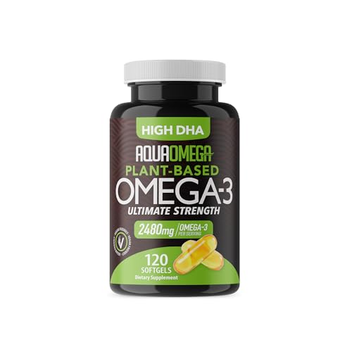 Ultimate Strength Plant Based Omega 3 Supplements, Organic EPA and DHA Omega 3 Fatty Acid Supplements from Algae Oil, No Fishy Aftertaste, 120 Softgels