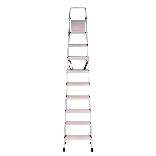 Image of ASCENT Ladder for Home 9 Steps Foldable Step Ladder with 12-Inch Wide Anti-Skid Platform | Virgin Aluminium Material for Strength & Stability | Heavy Duty | 5 Year Warranty | 180 kg Capacity