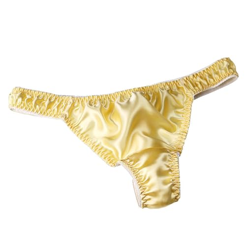 LSHARON Women's Sexy 100% Mulberry Silk G-String Lingerie Underwear Briefs Thong Panties (M(Tag XL), Yellow-)