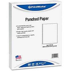 Papier format lettre pré-perforé PrintWorks 44 trous blanc pour éviter les déchirures de reliure