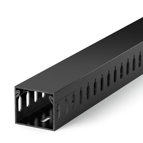 Image of 1.4 inchH x 1.6 inchW Cable Raceway, 99in Under Desk Wire Management Channel, Black | Slotted Wire Duct, 6Pack, 16.5in Each, Heavy-Duty PVC Cable Management for Server Racks, Network Cables & Electrical Cabinets