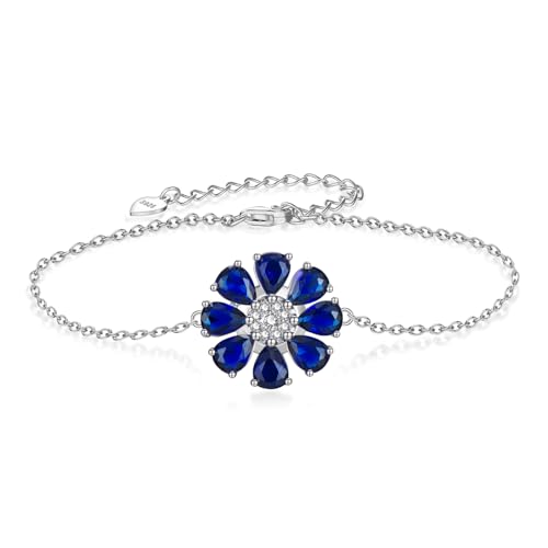 Sapphire Bracelets 925 Sterling Silver Blue Flower Bracelets for Women Blue Sapphire Bracelets Flower Sapphire Jewelry Gifts for Women