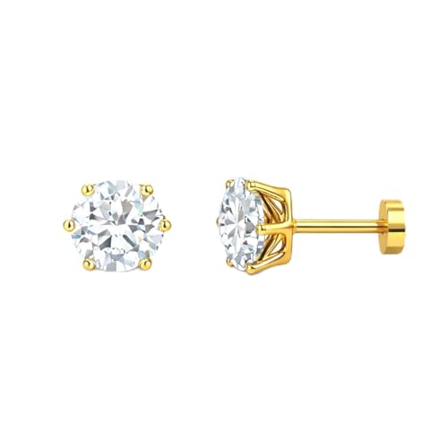Image of VAMA FASHIONS 5mm 18K Gold Plated Anti Tarnish White Stone Round Shape Piercing Cartilage Ear Studs Lightweight Hypoallergenic Stud Earrings for Men & Boys