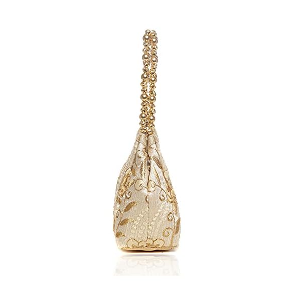 Wenz Raw-Silk Designer Potli Bag for women with Golden Embroidery and Golden Pearl Handle Tassel - Image 8