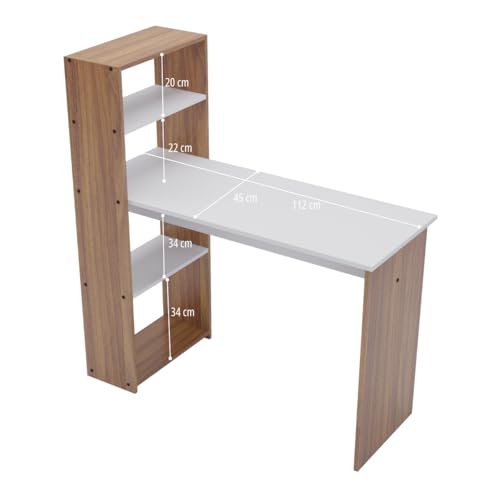 Image of Amazon Brand - Solimo Vista Engineered Wood Study and Computer Laptop Desk with Storage Shelves for Home or Office, WFH Desk for Adults Kids Students - Leon Teak & White