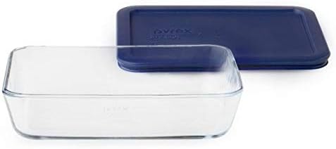 Pyrex 3-Cup Single Rectangular Glass Food Storage Container with Lid, Non-Toxic, BPA-Free Lid, Tempered Non-Pourous Glass, Microwave, Dishwasher, Freezer and Oven Safe, Blue