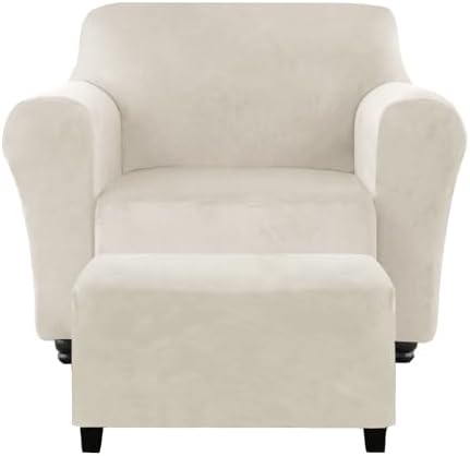 Juego de funda para silla y otomana, funda de terciopelo para sillón y otomana antideslizante, juego de fundas elásticas para sofá y taburete de pie