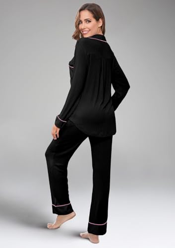 Women's Pajama Sets Long Sleeve Button Down Soft Knit Sleepwear Pjs 2 Piece Lounge Set4