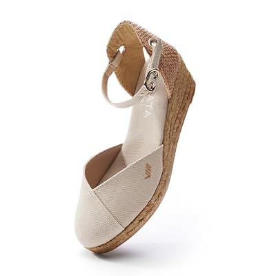 Viscata Pubol Espadrille Canvas Low Wedges with Ankle Strap Spain Handmade 2 Heel Women's Sandals with Breathable Organic Cotton Canvas and 100% Natural Jute for all Occasions: Casual, Work, Party