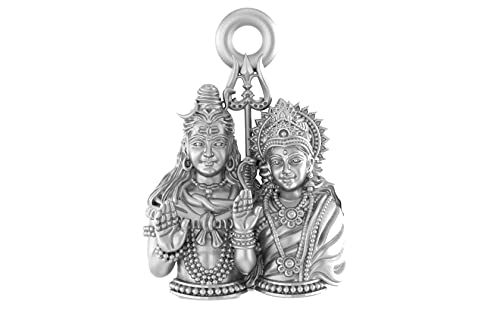 Samyuktha Shiv and Parvati 925 Pure Sterling Silver God Shiva Pendant for Men & Women Pure Silver Bhagwan Shiv Ji Locket for Good Health & Wealth - Only pendent without chain