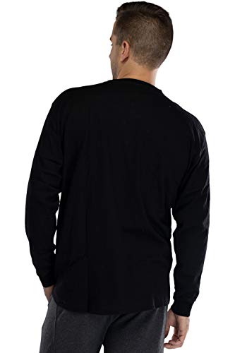 Mens Long Sleeve Cotton Rib Henly Lounge Top, Black, Medium2
