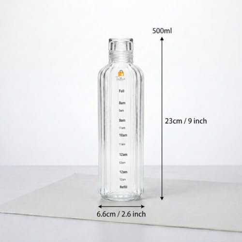 Image of Borosilicate Glass Water Bottles with Cap, Water Bottle 500ML Glass Motivational Time Marker Drink Bottle Cute Glass Milk Juice Drinking Bottles for Girls Kids Women for School, Gym (White)