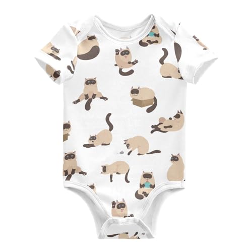 vvfelixl Baby Girls' Bodysuits Siamese Colorpoint Cats Short Sleeve Cotton Baby Boy Clothes for 0-3 Months