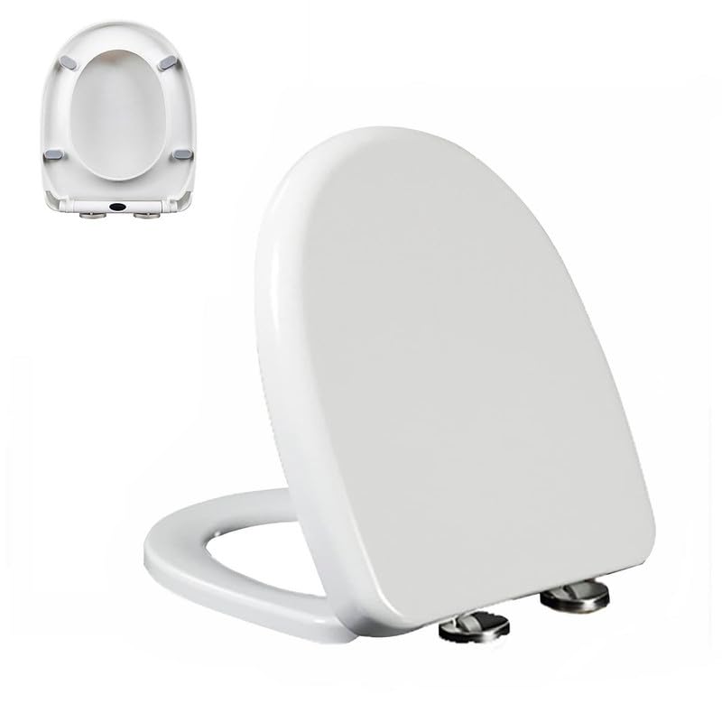 Tavoletta WC Universale Forma di D/U, Sedile WC PP Chiusura Ammortizzata, Coperchio WC con Funzione di Sgancio Rapido, Facile da Pulire, Copriwater Bianco, 02E, 42x34cm