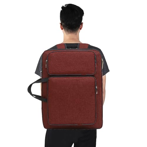 Image of 8K Artist Portfolio Carry Backpack Case Versatile Art Bags Waterproof Adjustable Drawing Board Backpack Art Storage Bags for Artworks Painting Drawing Sketching 19.7 inch x 14.6 inch x 2.4 inch(Red)