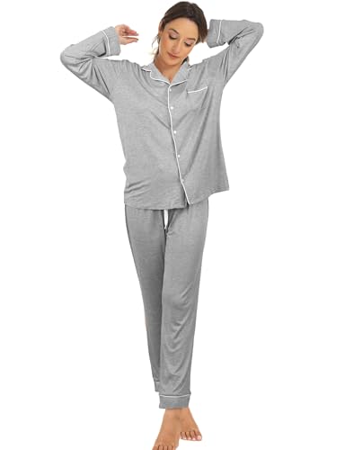 candyfouse Womens Pajama Sets - Long Sleeve Button Down Sleepwear Nightwear Soft Pajama Set2