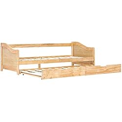 Lasamot Sofá Cama Individual con armazón de Cama Nido para Ahorrar Espacio para habitación de niños, armazón de sofá Cama extraíble con Ruedas(sin colchón), Madera de Pino, 90x200cm Color Madera