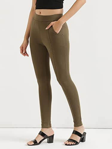 Image of SAADAA Women's Regular Fit High Rise 4-Way Stretchable Pants Yoga, Formal, and Regular Skinny High Waist Leggings 2 Deep Pockets Elastic Waistband Durable Interlock Stitching