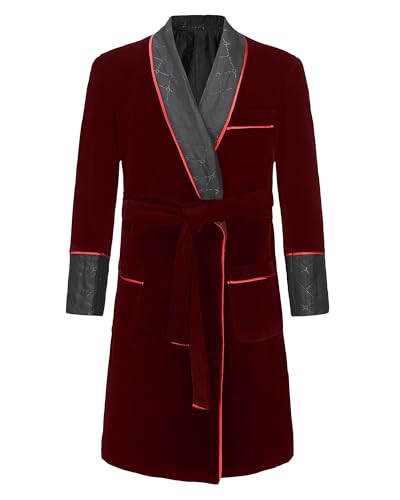 Smoking Jacket for Men Long Velvet Robe with Belt Shawl Lapel Sport Coat