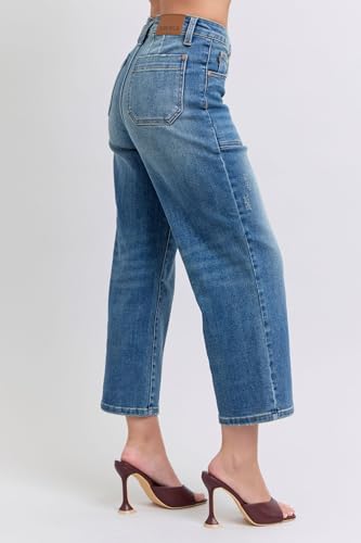 Judy Blue High-Waisted Utility Pocket Crop Wide-Leg Jeans – Durable, Stretchy, and Stylish Everyday Denim - 889043