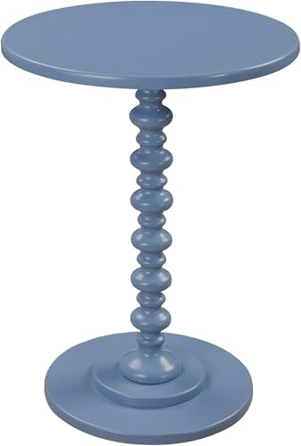 Image of Kundi Round Coffee End Table for Living Room - Modern Brown Accent Pedestal Side Table for Bedroom & Home Decor (Blue)