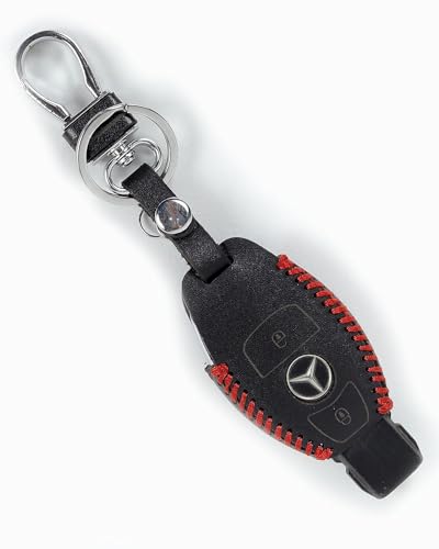 Image of Car Smart Remote Key Cover Case with Metal Keychain Hook Compatible for S Class, C Class, M Class 2 Button (Black)